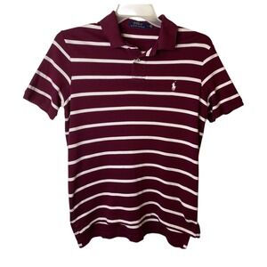 Polo Ralph Lauren Men's Burgundy Red White Stripe Polo Shirt Size Medium